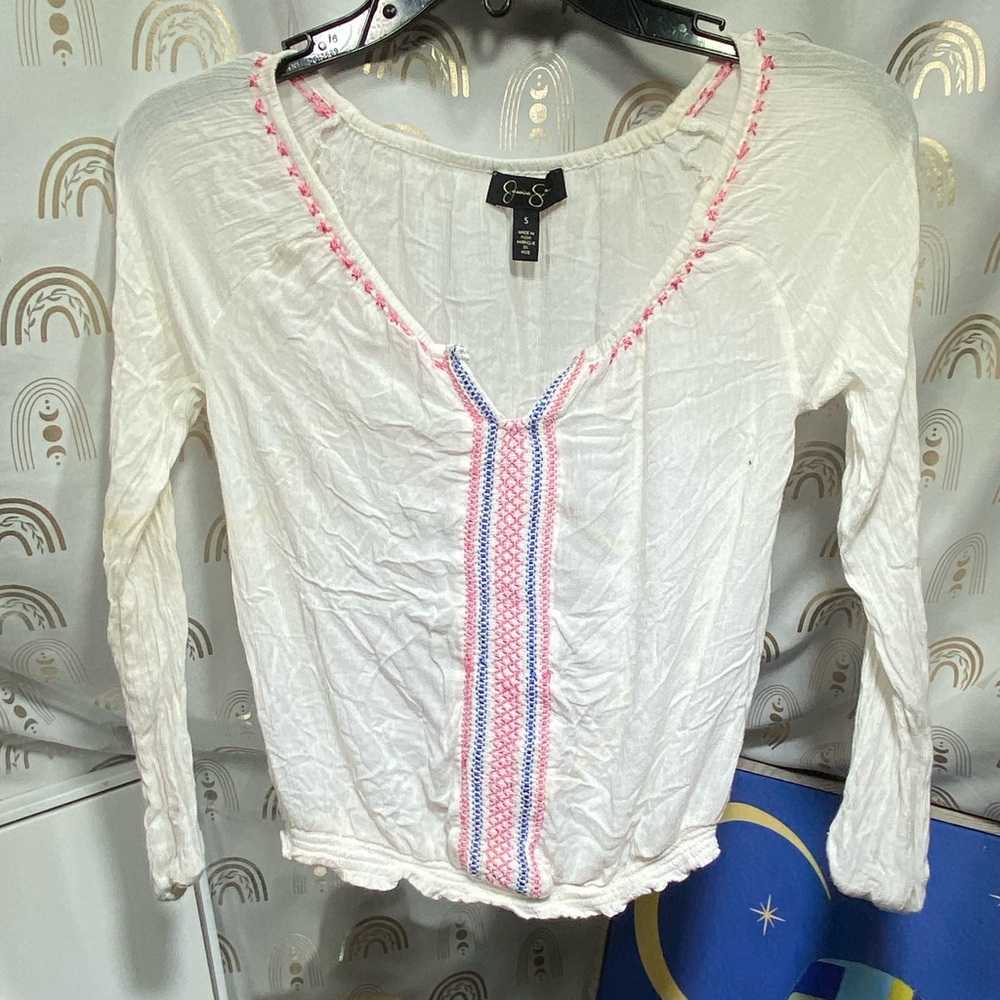 Jessica Simpson White and Pink Long Sleeve Top